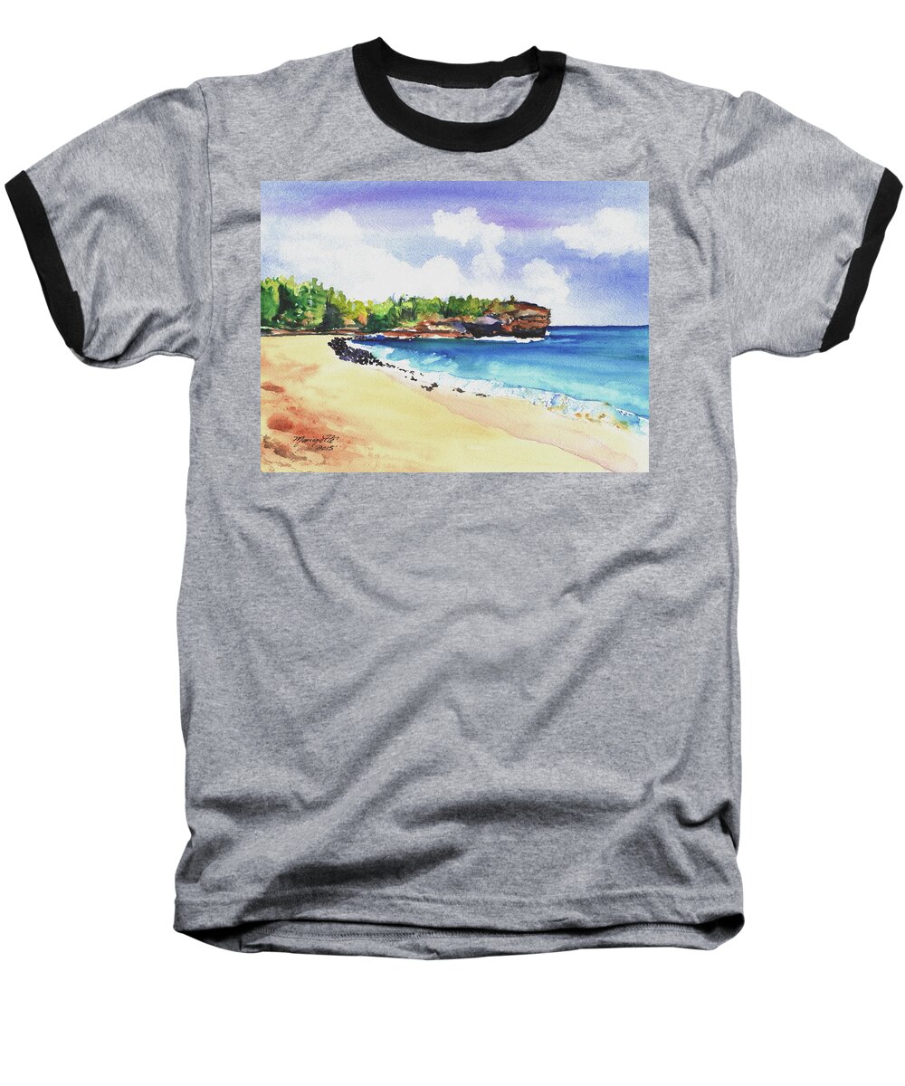Shipwreck's Beach Baseball T-Shirt featuring the painting Shipwreck's Beach 2 by Marionette Taboniar