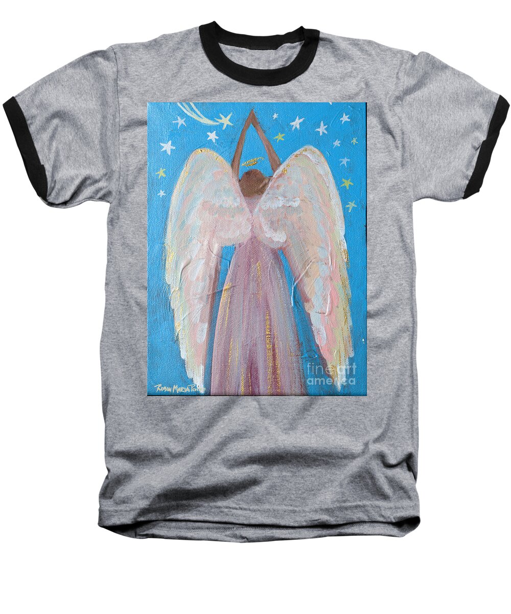 Wings Baseball T-Shirt featuring the painting Shooting Star Angel by Robin Pedrero