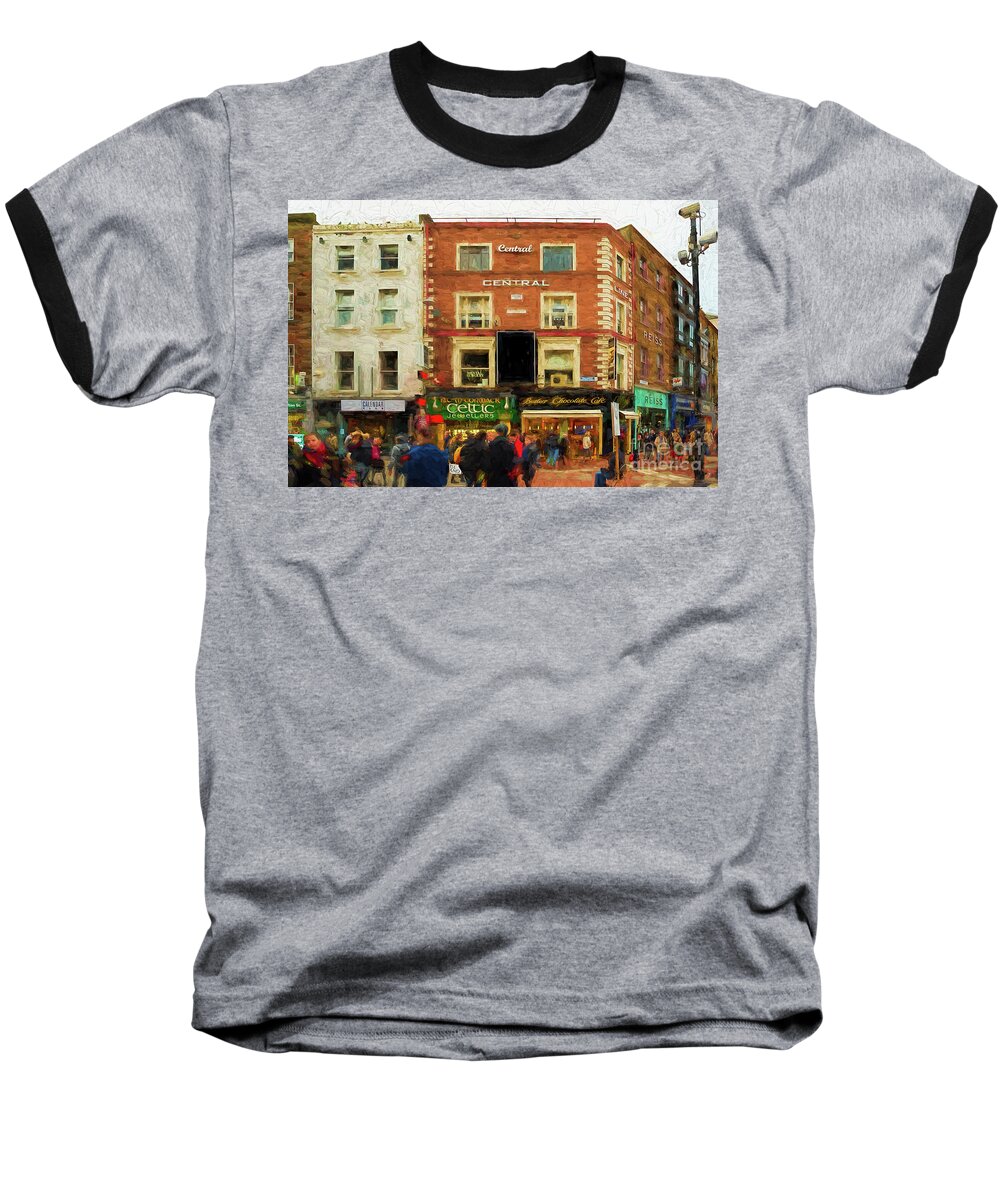 Dublin Baseball T-Shirt featuring the photograph shopping on Grafton Street in Dublin by Les Palenik