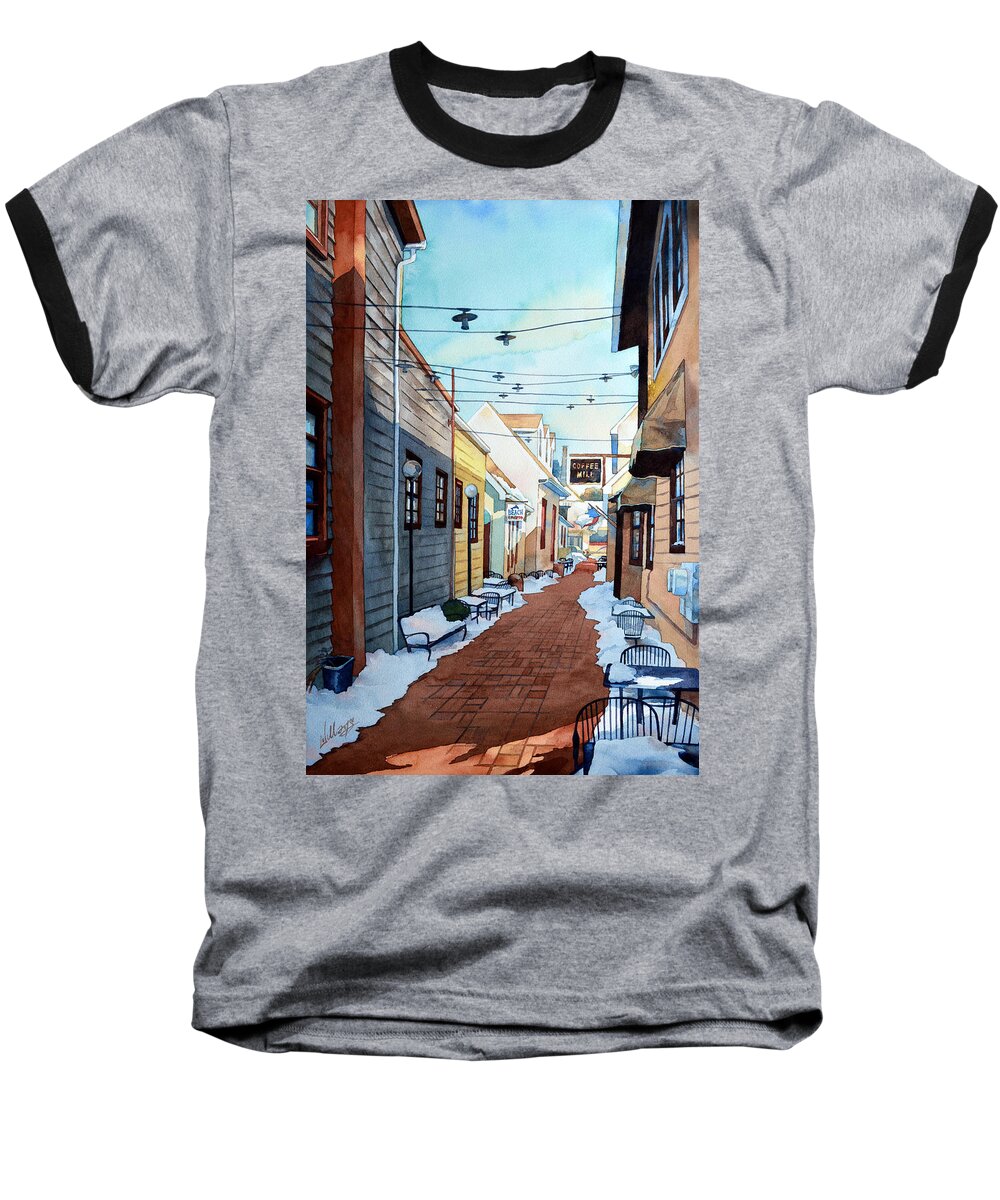 Landscape Baseball T-Shirt featuring the painting Shortcut to Baltimore St. by Mick Williams