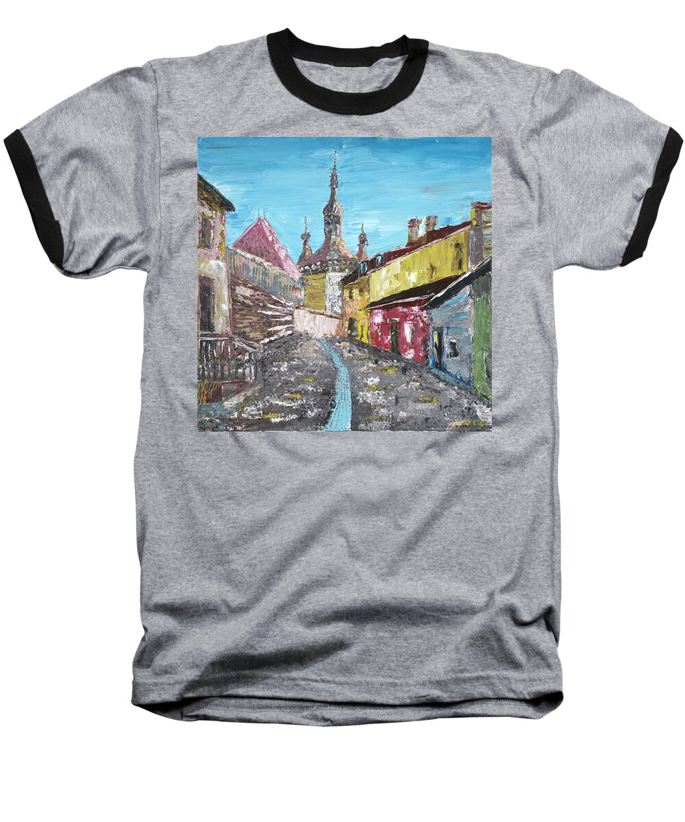 Castles Baseball T-Shirt featuring the painting Sighisoara Draculas Home by Ovidiu Ervin Gruia