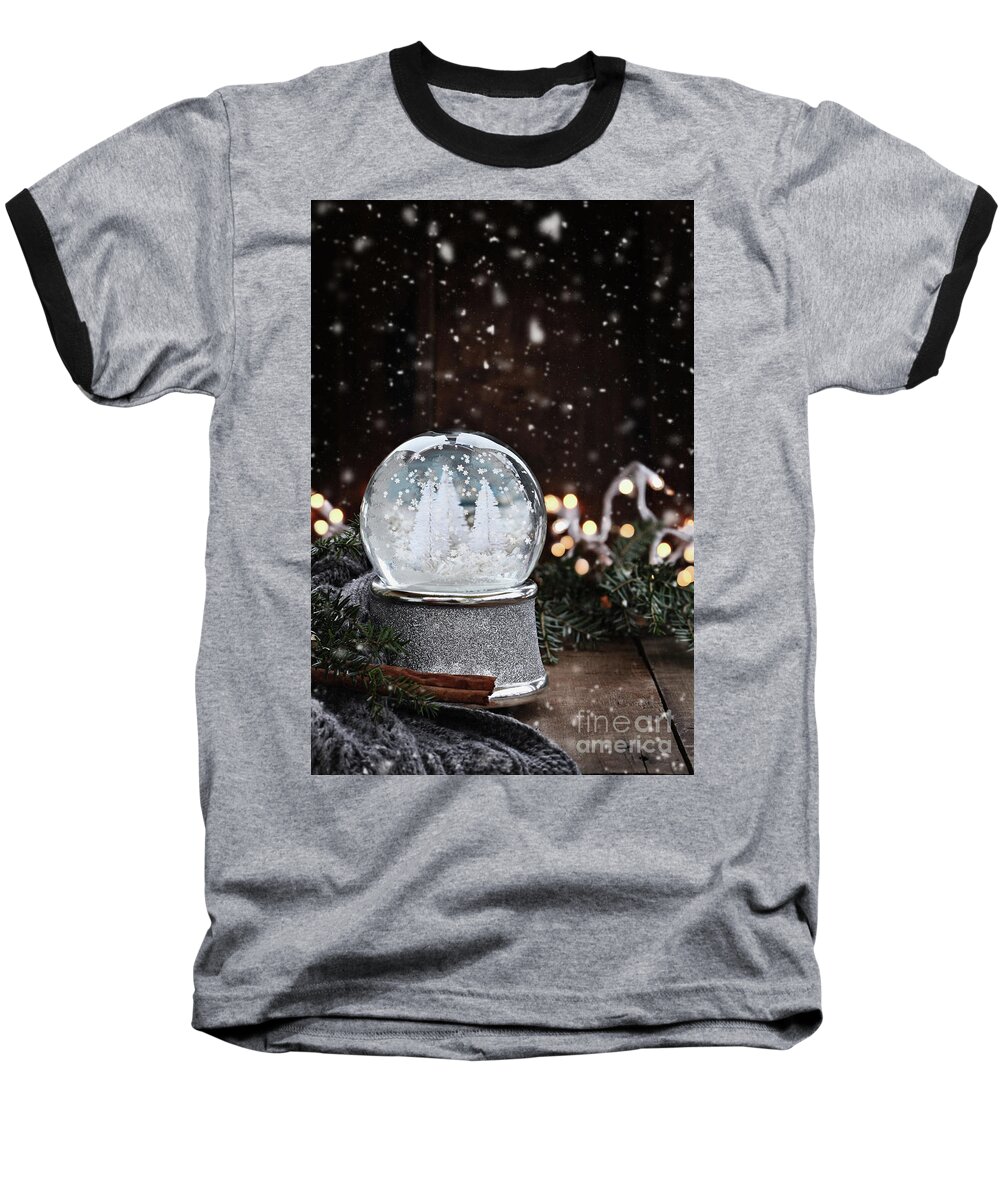 Snowglobe Baseball T-Shirt featuring the photograph Silver Snow Globe by Stephanie Frey