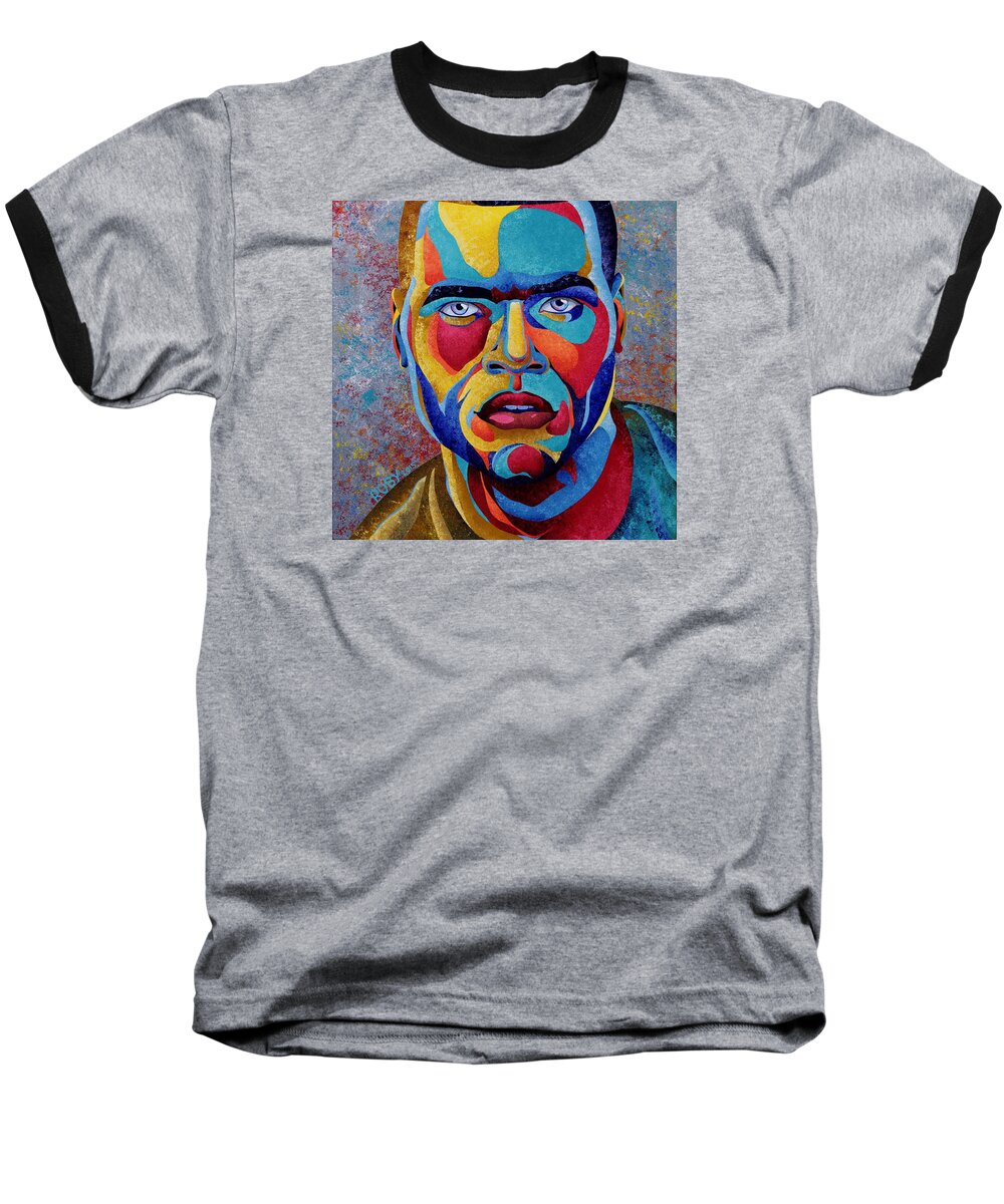 Colorful Masculine Facial Image Baseball T-Shirt featuring the painting Simply Complex by William Roby