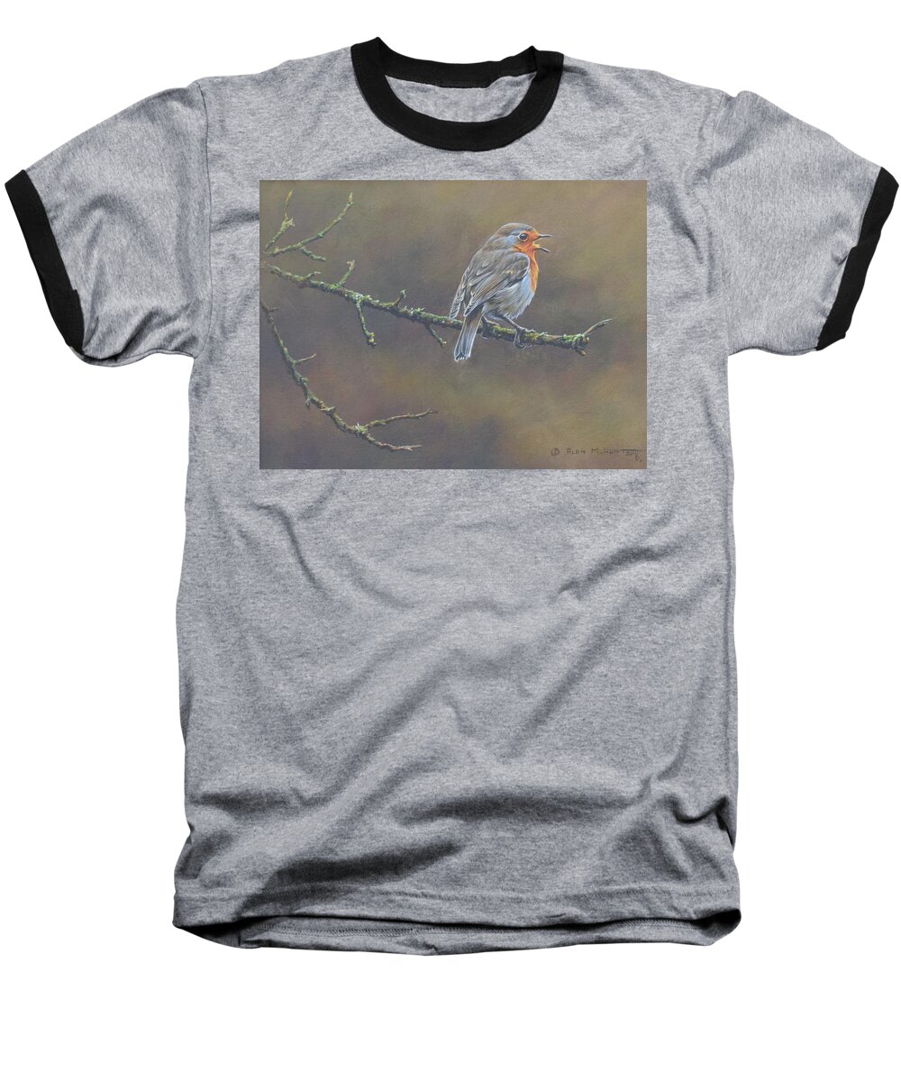 Wildlife Paintings Baseball T-Shirt featuring the painting Singing Robin by Alan M Hunt
