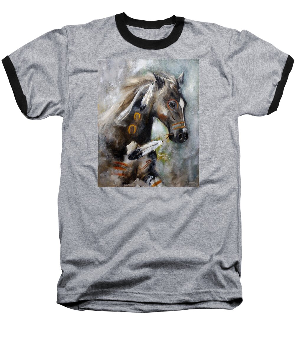 War Pony Baseball T-Shirt featuring the painting Sioux War Pony by Barbie Batson