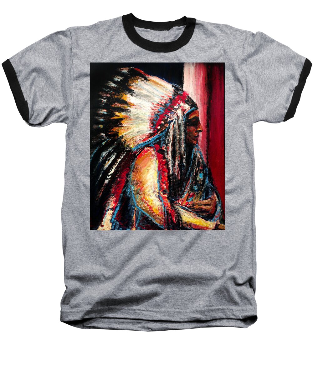 Native American Baseball T-Shirt featuring the painting Sitting Bull by Frank Botello