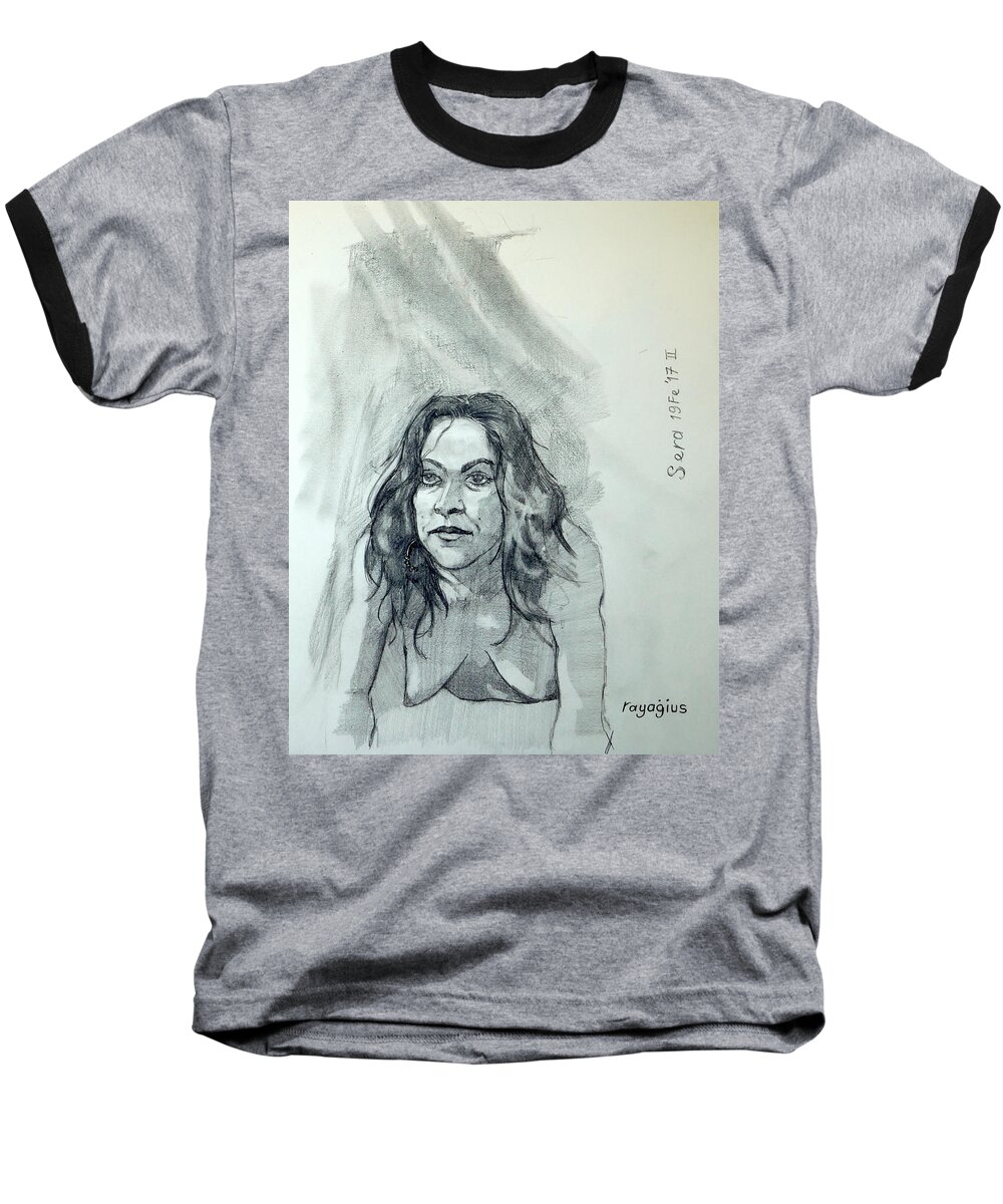 Female Baseball T-Shirt featuring the painting Sketch for Sera.10.01 by Ray Agius