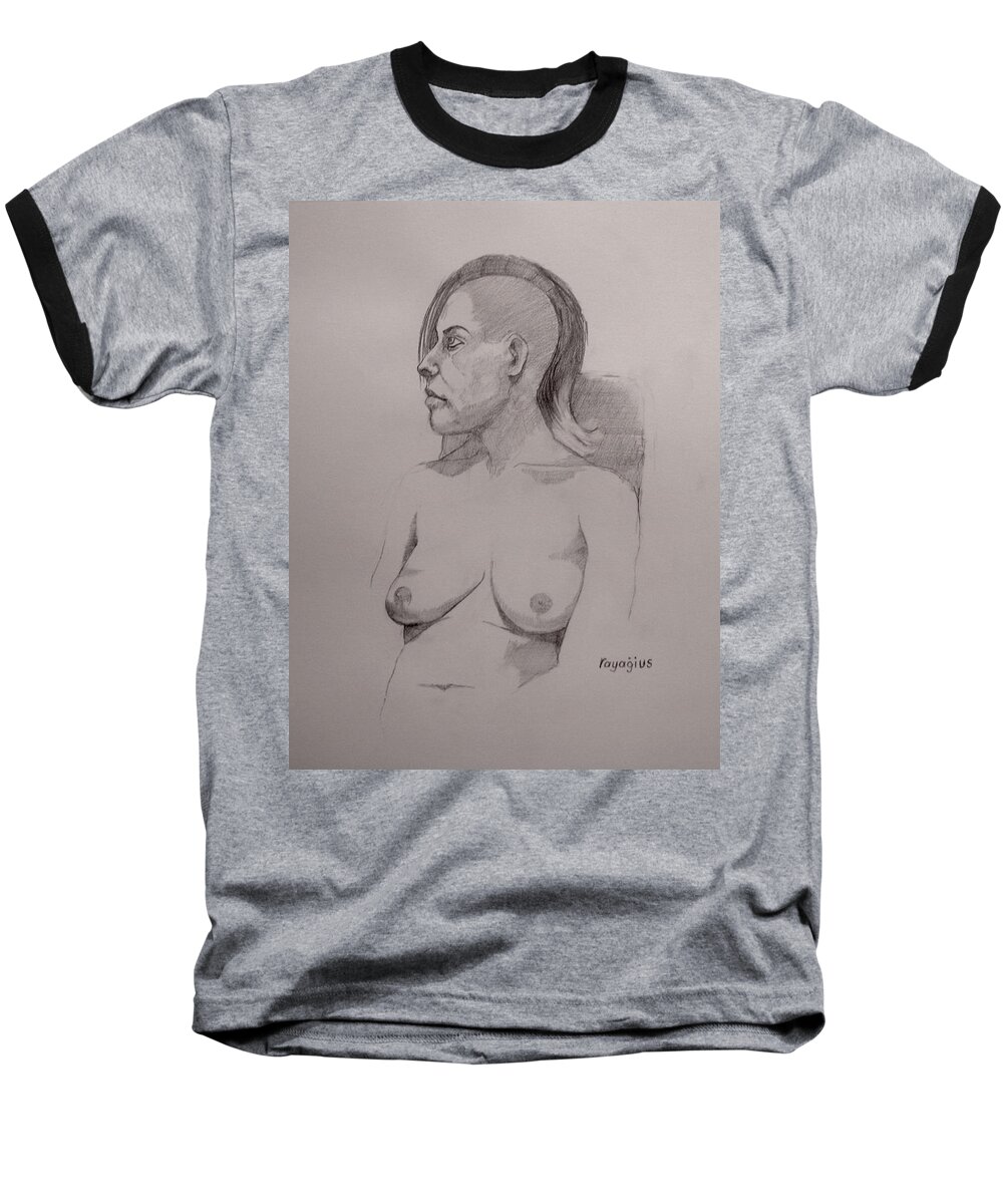 Female Baseball T-Shirt featuring the drawing Sketch for sitting Cassie by Ray Agius