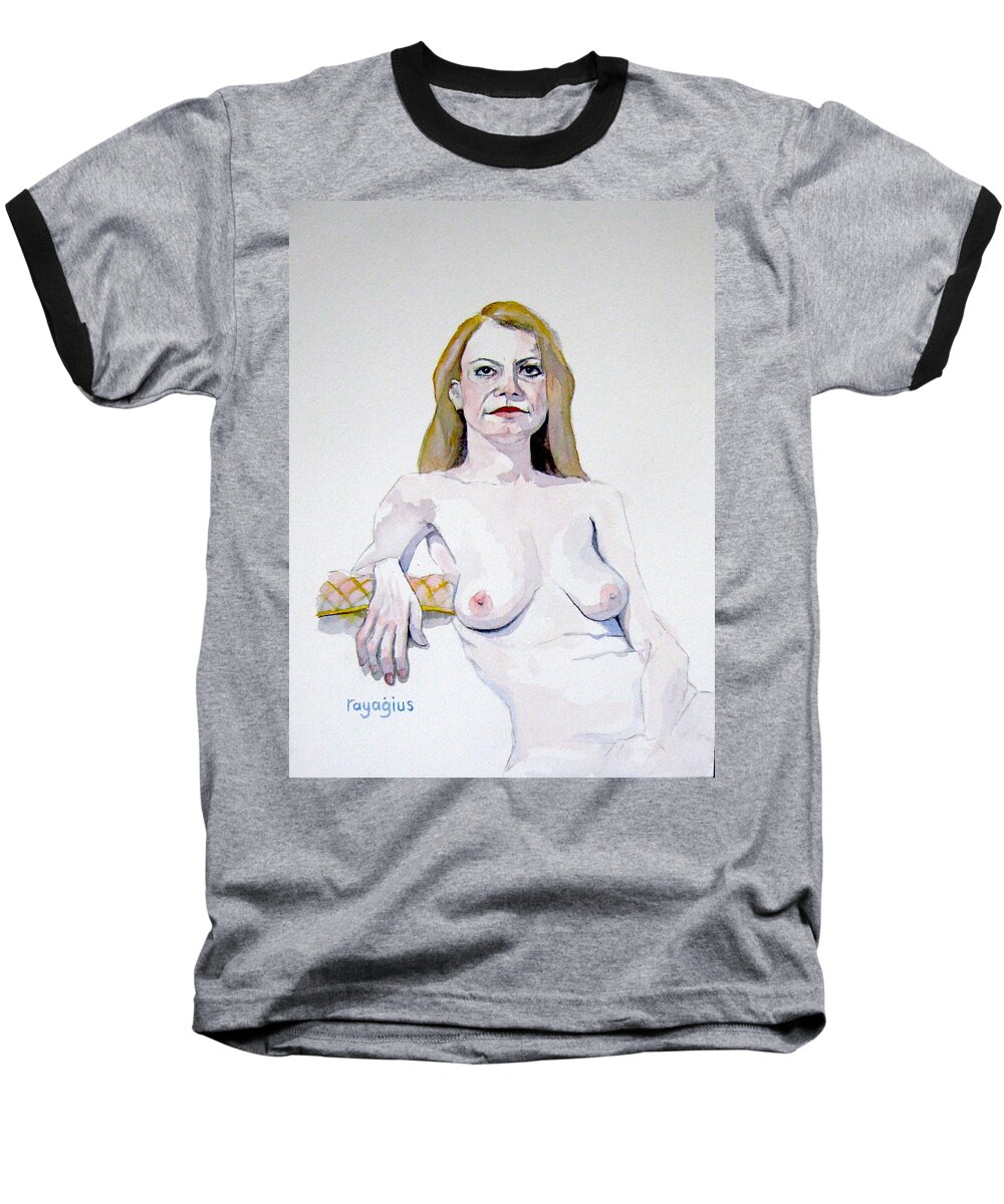 Female Baseball T-Shirt featuring the painting Sketch Mary Leaning by Ray Agius