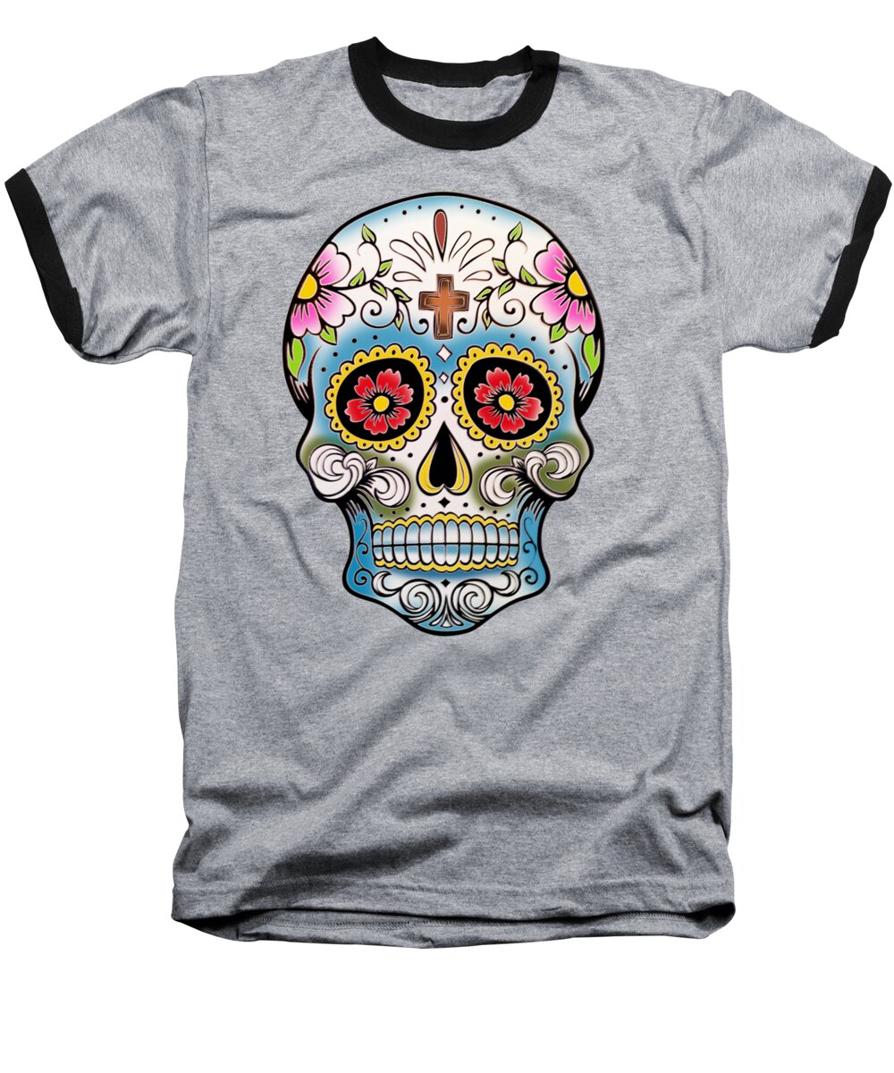 Via De Los Muertos Baseball T-Shirt featuring the digital art Skull Tattoo by Mark Ashkenazi