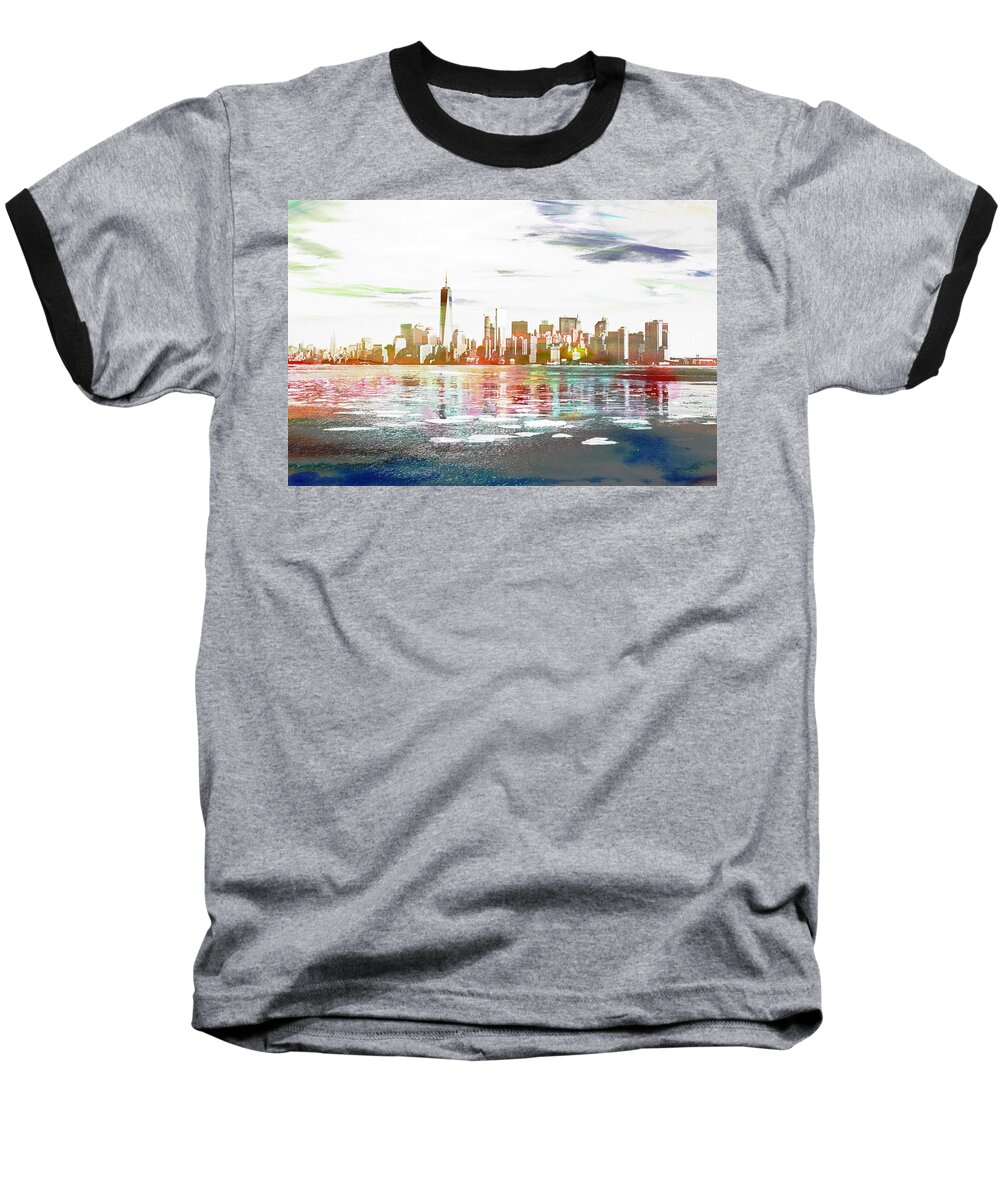 New York Baseball T-Shirt featuring the digital art Skyline of New York City, United States by Anthony Murphy