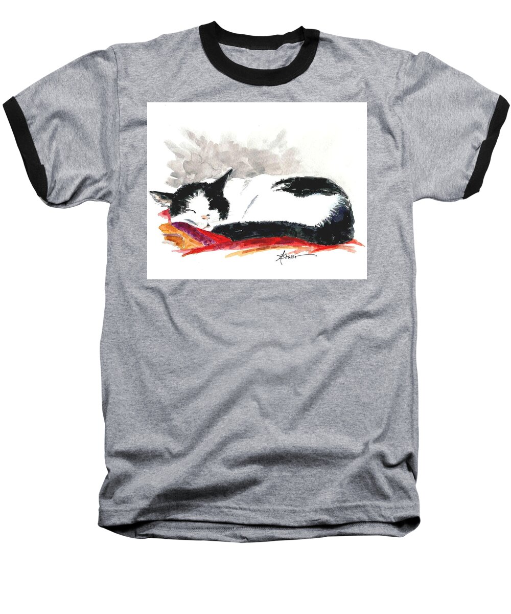 Cats Baseball T-Shirt featuring the painting Sleepy Time Boy by Adele Bower