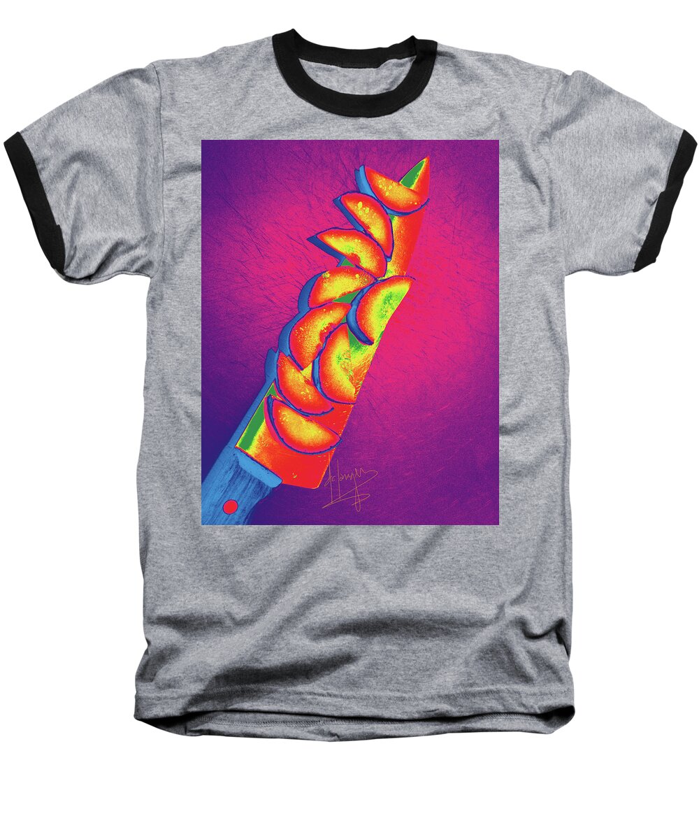 Knife Baseball T-Shirt featuring the painting Slices by DC Langer