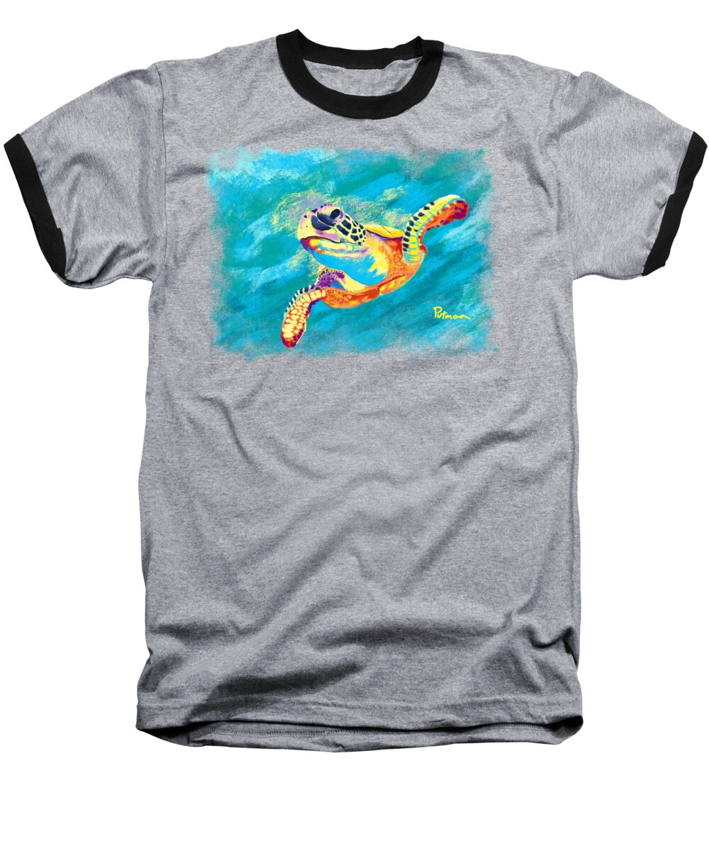 Sea Turtle Baseball T-Shirt featuring the digital art Slow Ride by Kevin Putman