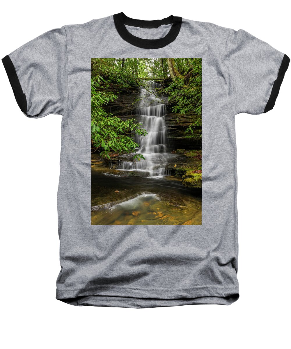 2017-01-15 Baseball T-Shirt featuring the photograph Small waterfalls in the forest. by Ulrich Burkhalter
