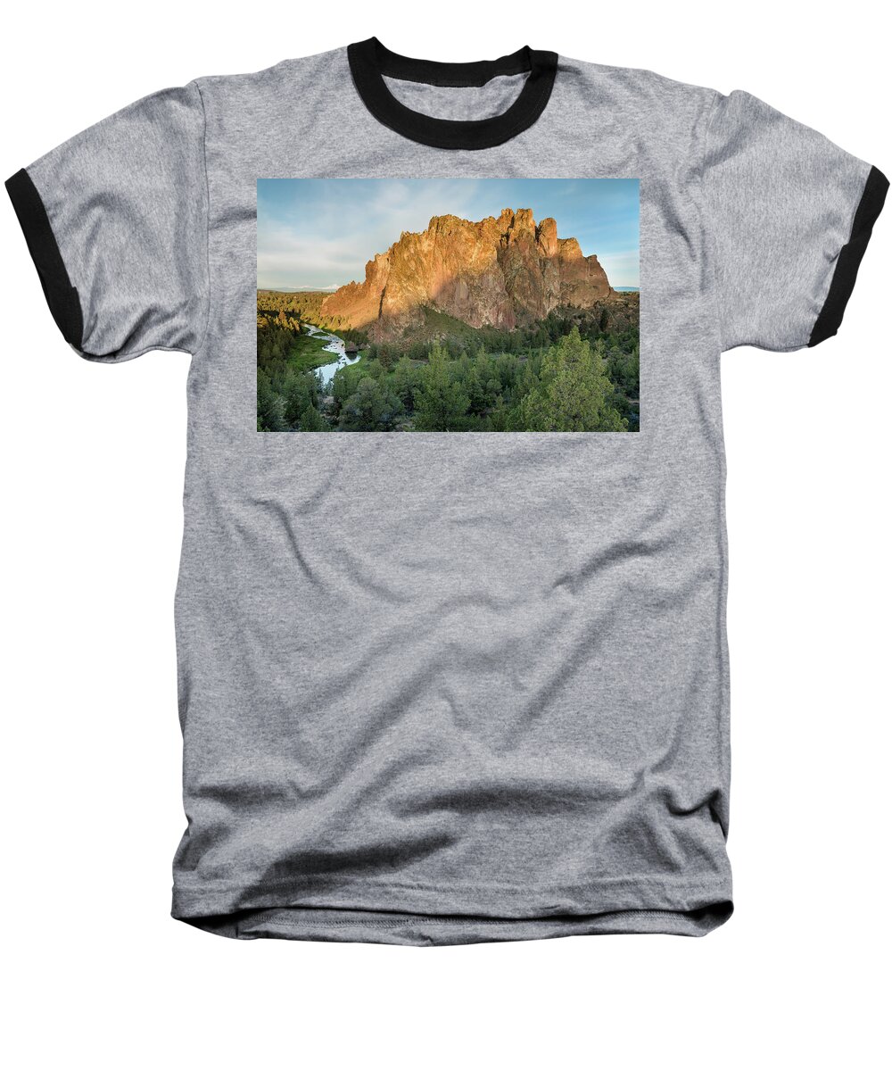 Smith Rock Baseball T-Shirt featuring the photograph Smith Rock First Light by Greg Nyquist