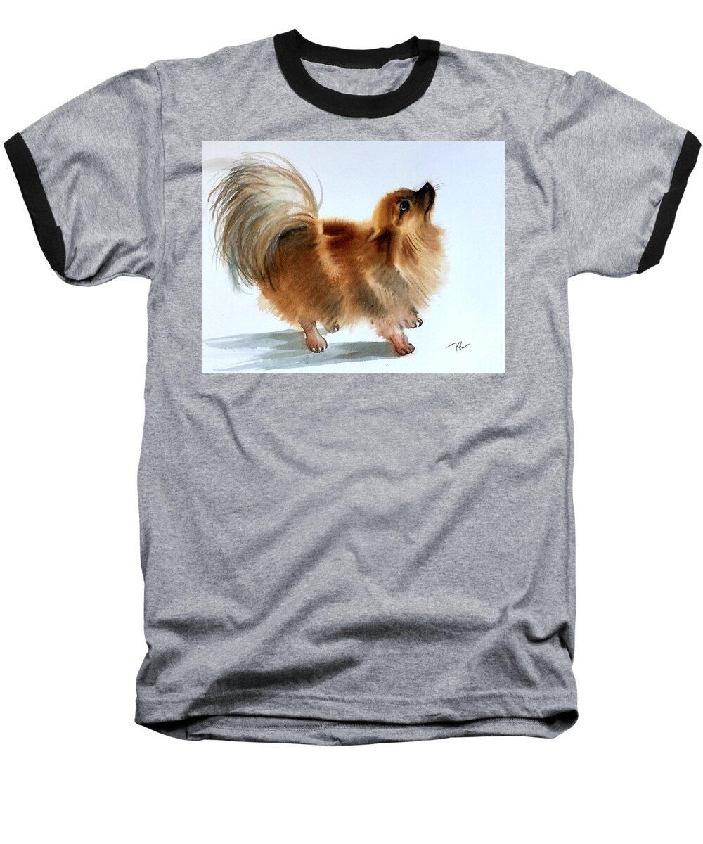 Pomeranian Dog Baseball T-Shirt featuring the painting Smokey2 by Katerina Kovatcheva