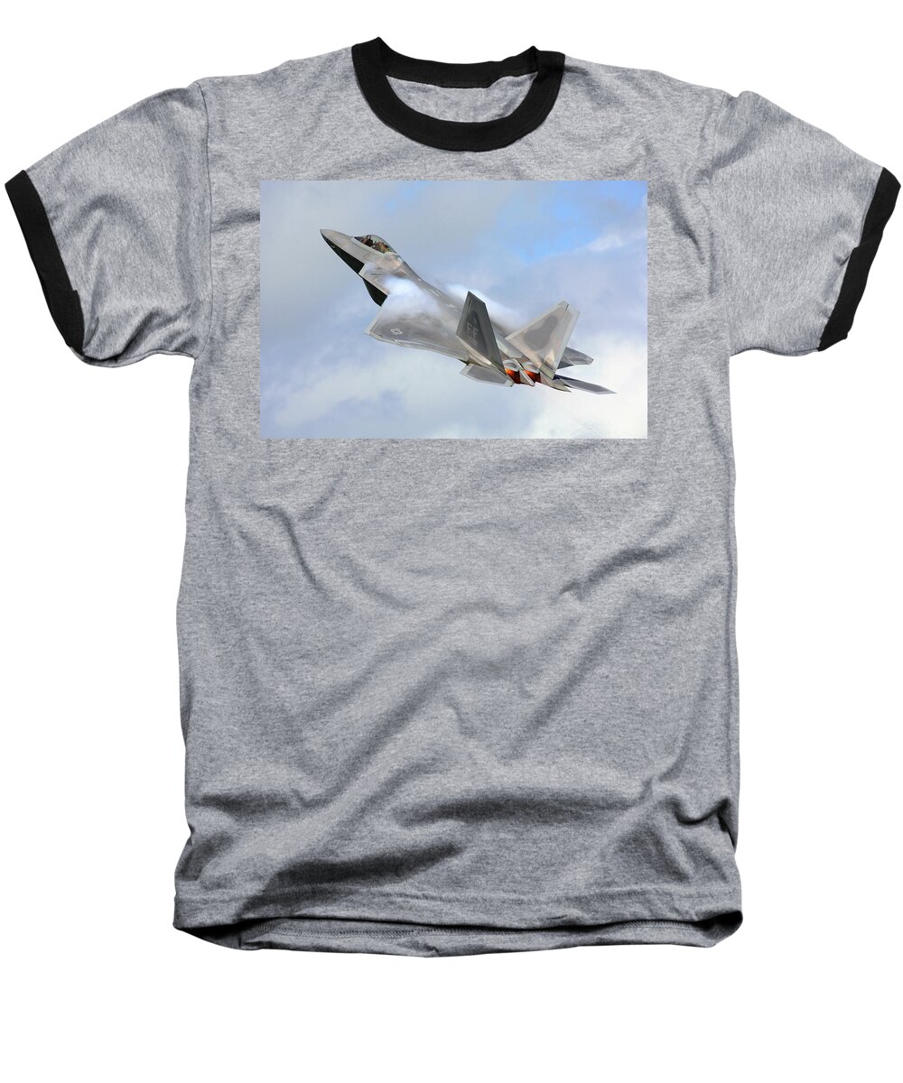 Aircraft Baseball T-Shirt featuring the digital art Smokin - F22 Raptor on the go by Pat Speirs