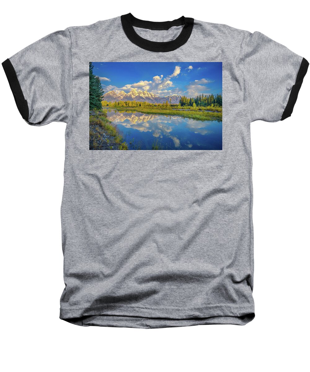 Adventure Baseball T-Shirt featuring the photograph Snake River Reflection Grand Teton by Scott McGuire