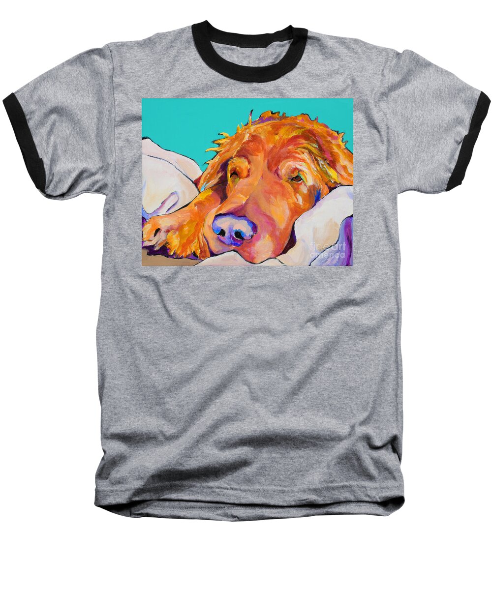 Dog Poortraits Baseball T-Shirt featuring the painting Snoozer King by Pat Saunders-White