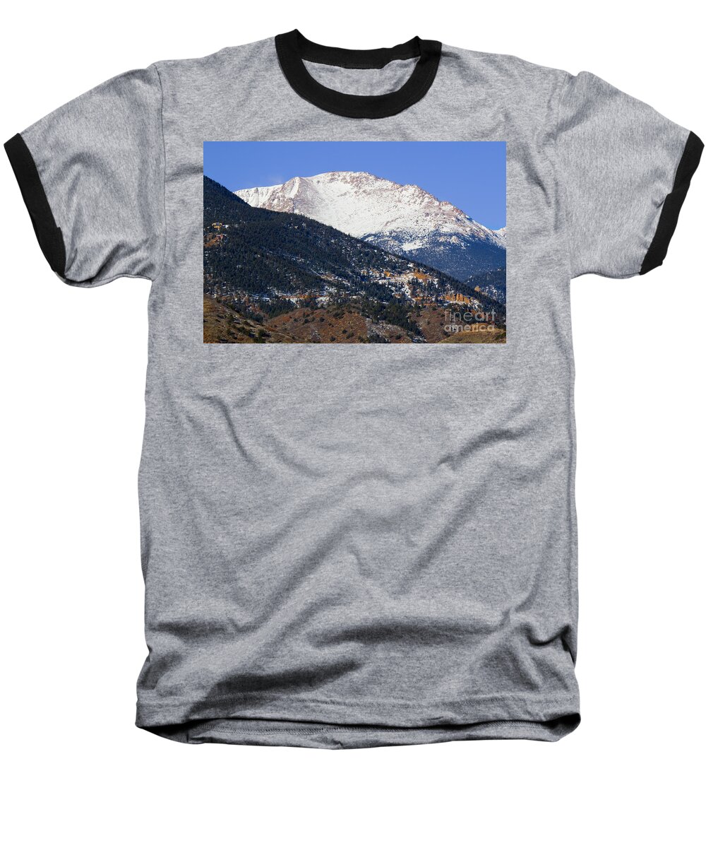 14er Baseball T-Shirt featuring the photograph Snow Capped Pikes Peak in Winter by Steven Krull