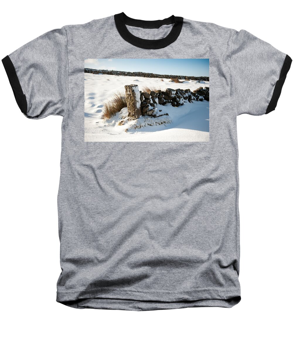 Snow Baseball T-Shirt featuring the photograph Snow Covered Gatepost by Helen Jackson