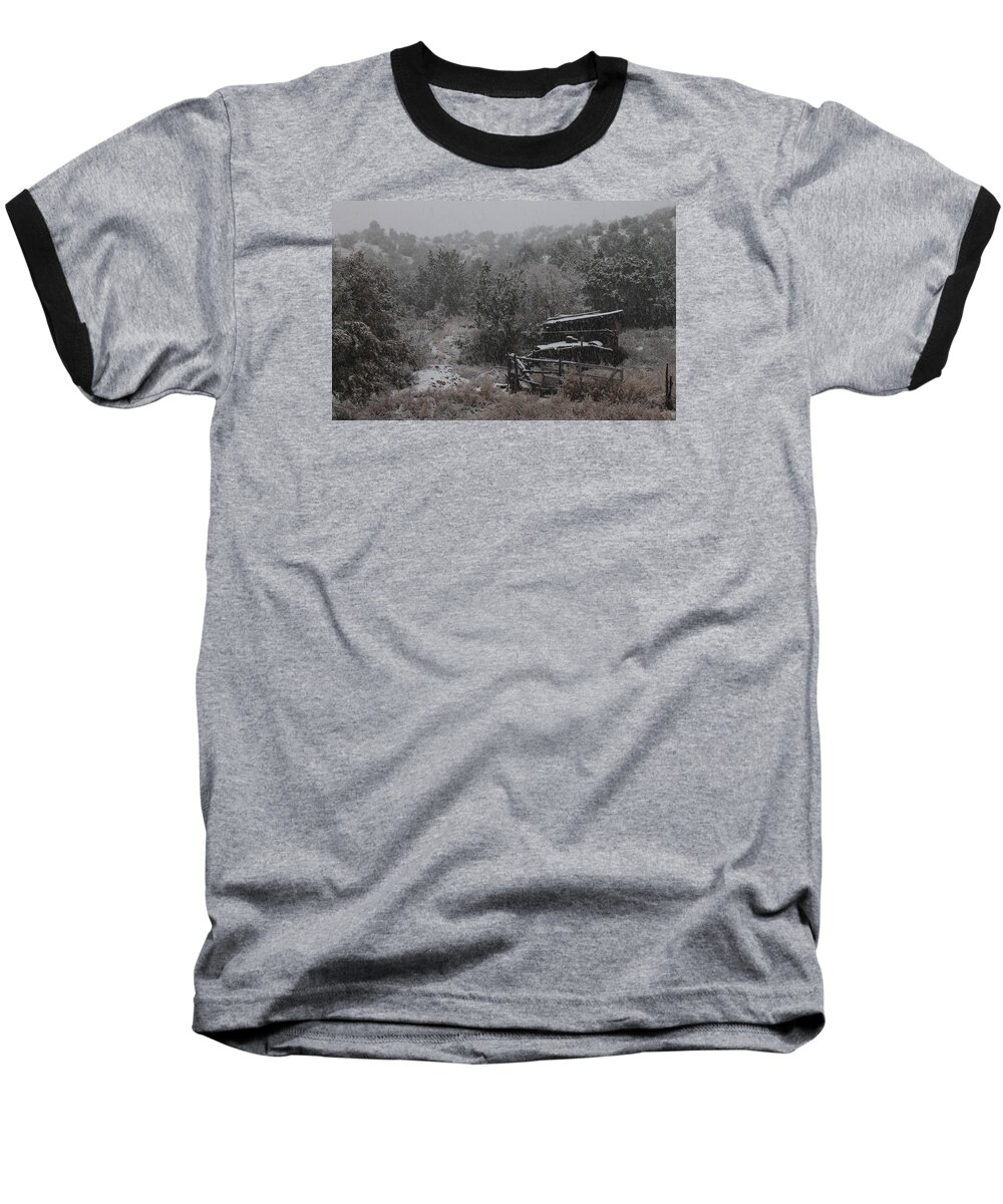Snow Baseball T-Shirt featuring the photograph Snow in the Old Santa Fe Corral by Christopher J Kirby