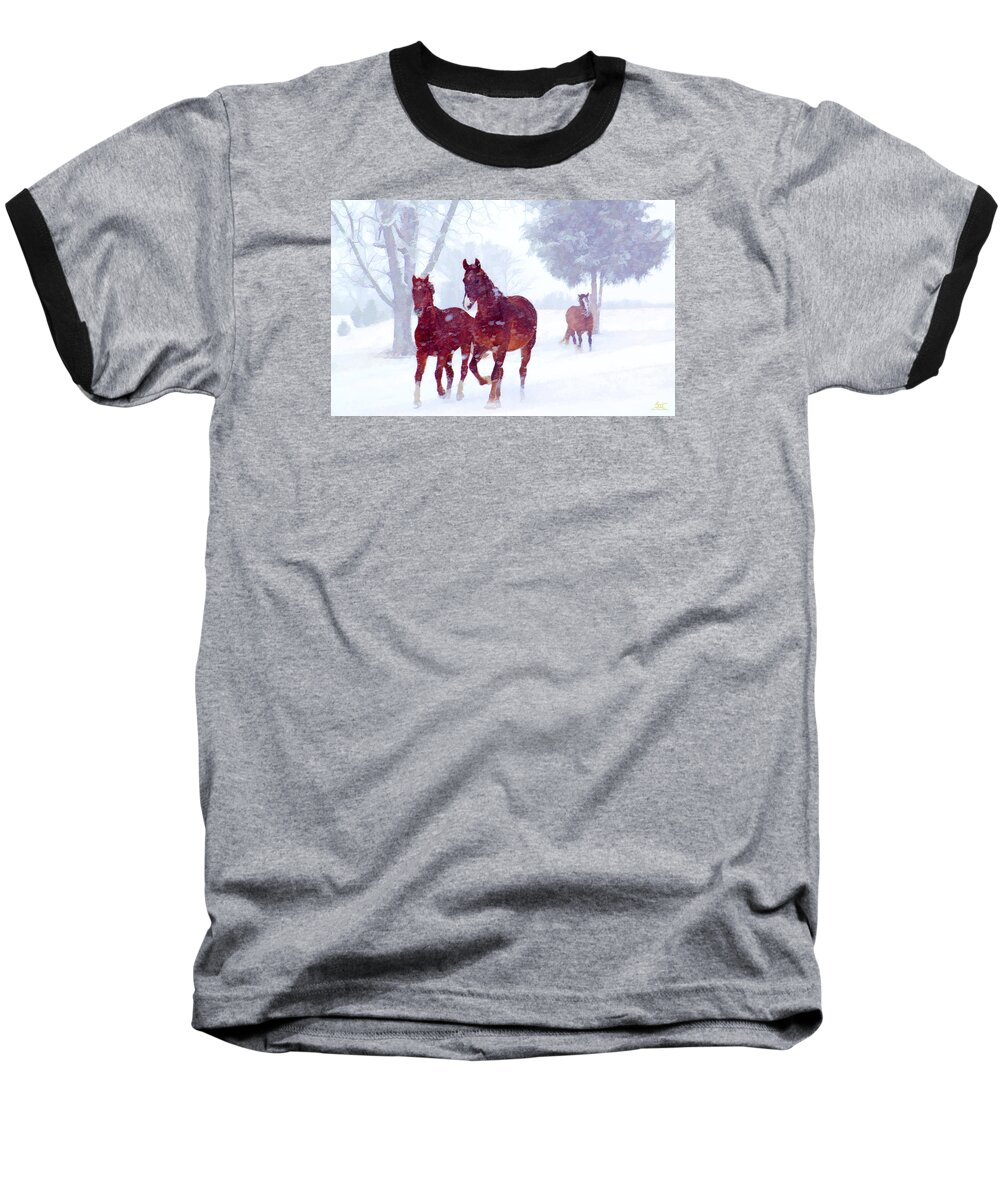 Horse Baseball T-Shirt featuring the photograph Snow Run by Sam Davis Johnson