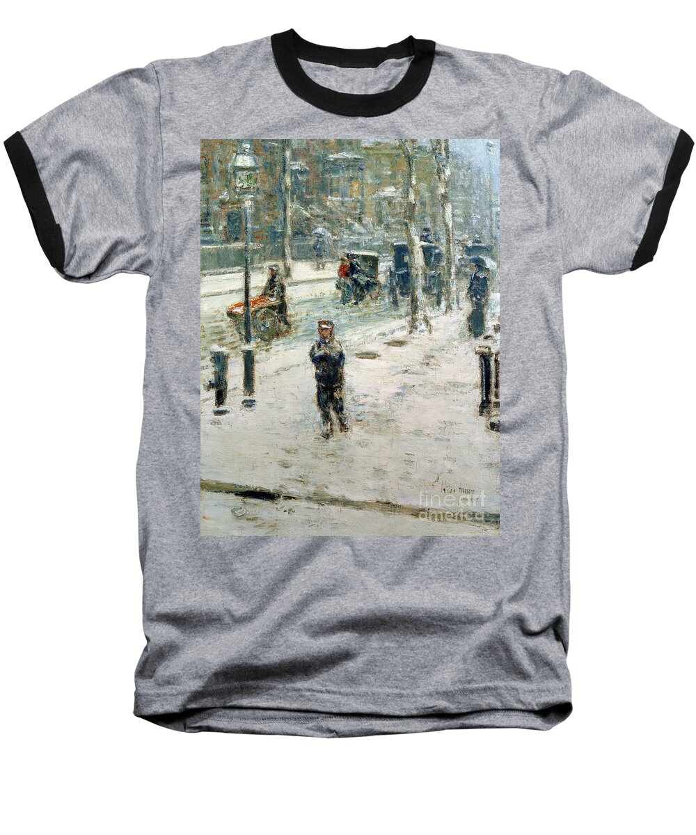 Snow Storm Baseball T-Shirt featuring the painting Snow Storm on Fifth Avenue by Childe Hassam