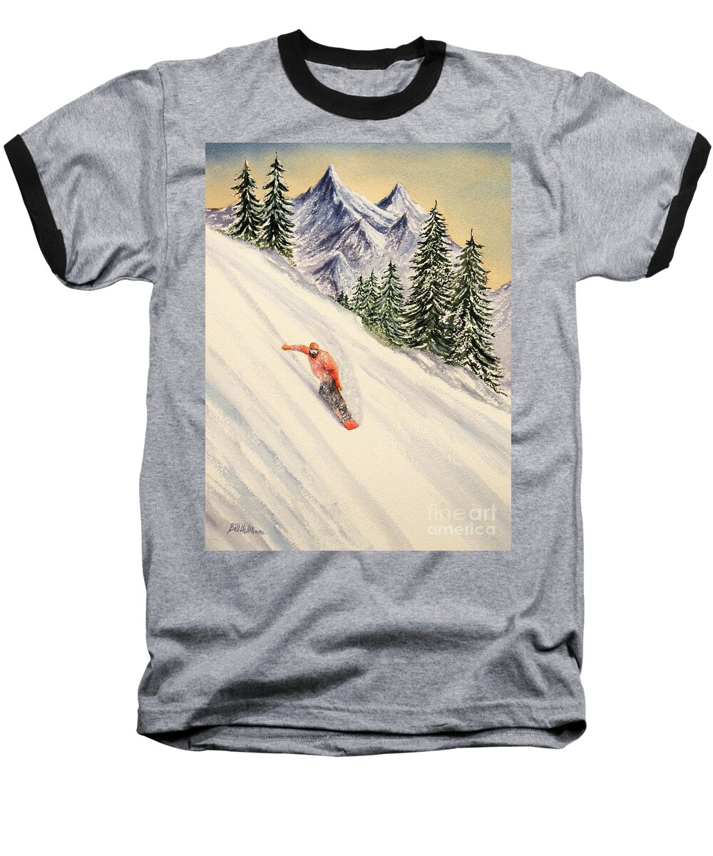 Snowboarding Baseball T-Shirt featuring the painting Snowboarding Free And Easy by Bill Holkham