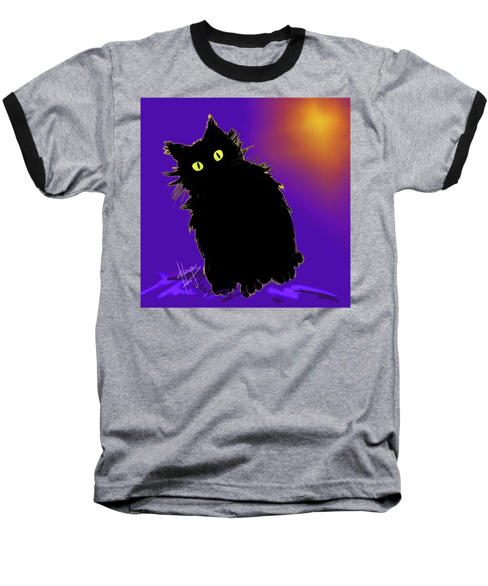 Dizzycats Baseball T-Shirt featuring the painting Snowflake DizzyCat on purple by DC Langer