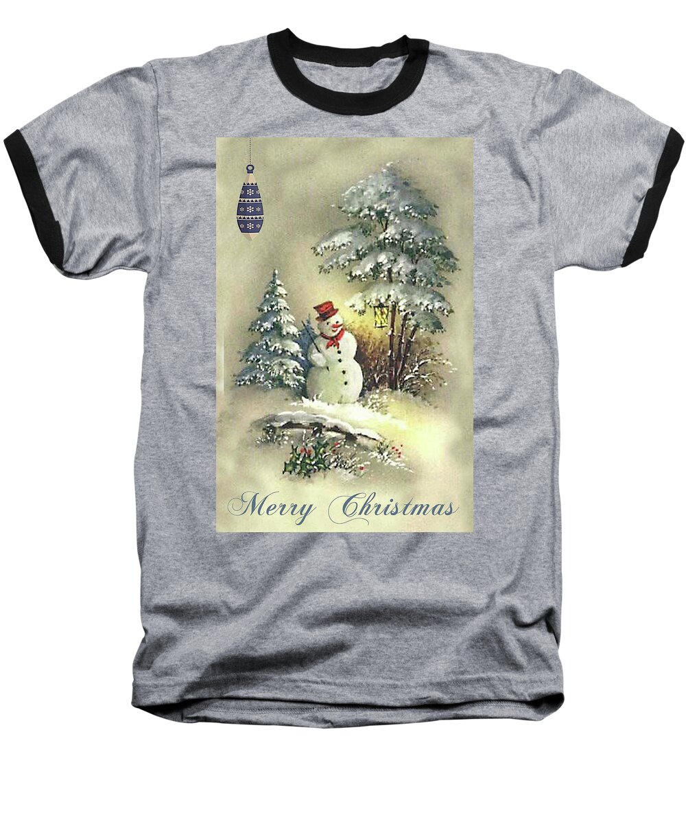Snowman Baseball T-Shirt featuring the digital art Snowman Christmas Card by Greg Sharpe