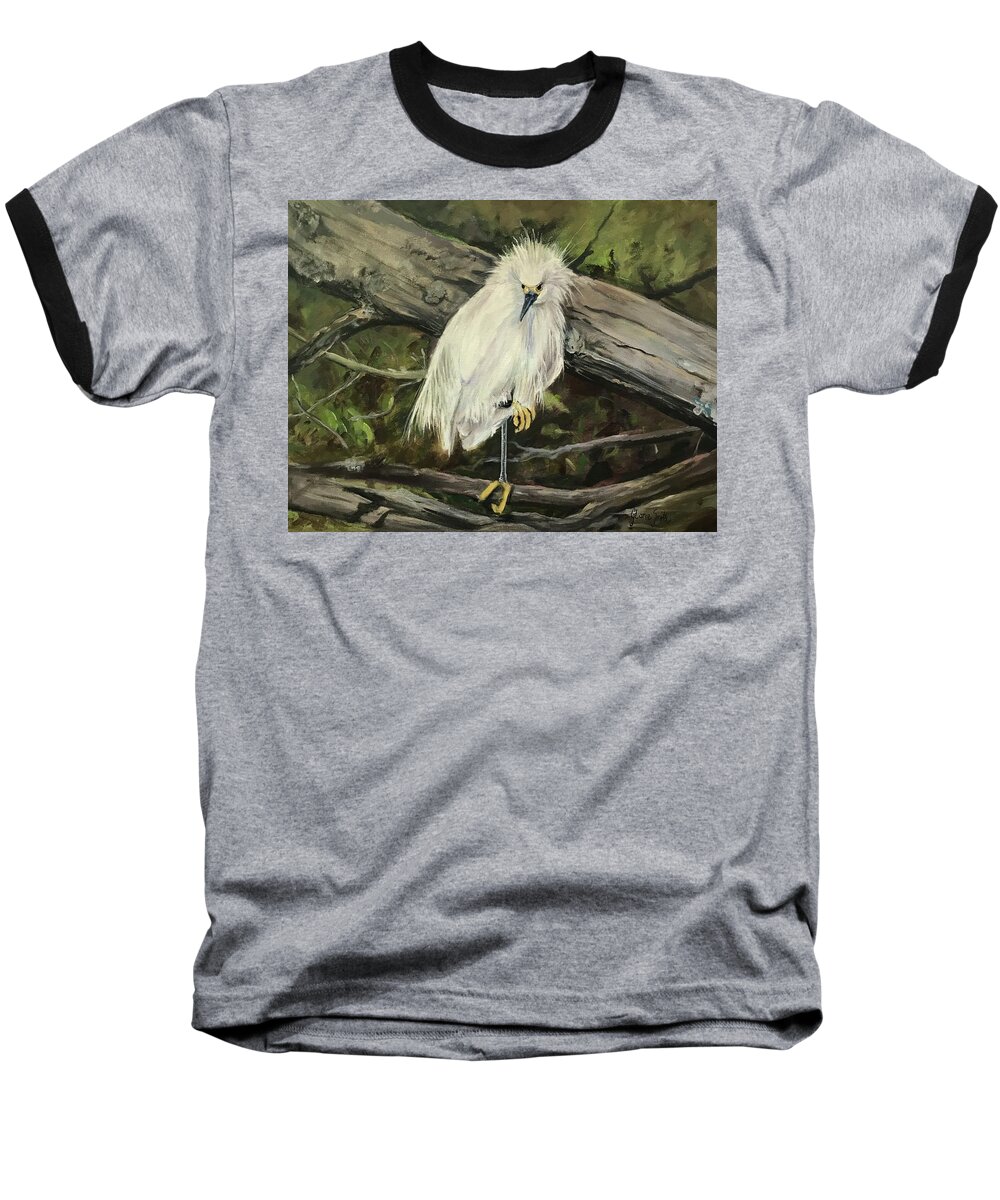 Landscape Baseball T-Shirt featuring the painting Snowy Egret by Gloria Smith