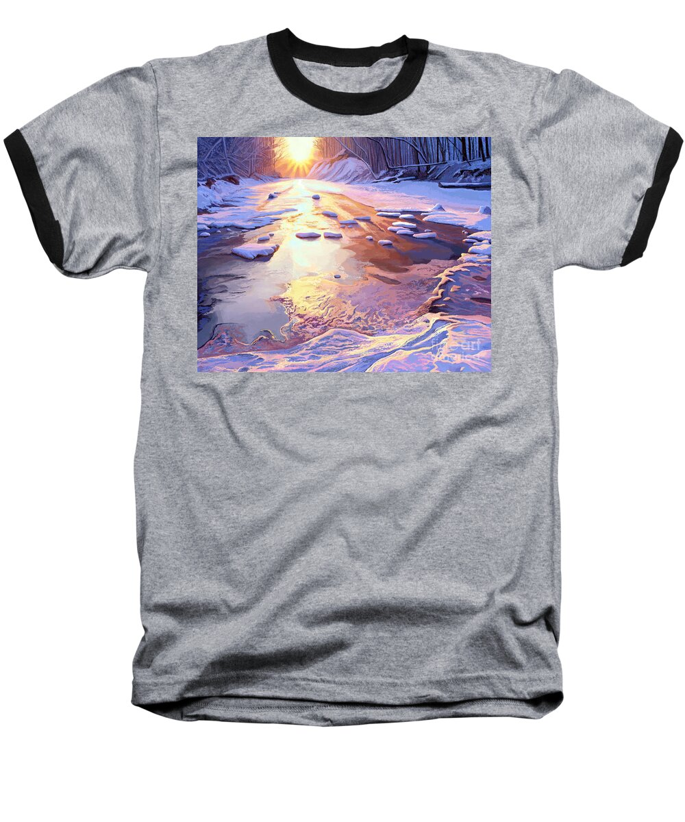 Trees Baseball T-Shirt featuring the painting Snowy River Sunset by Jackie Case