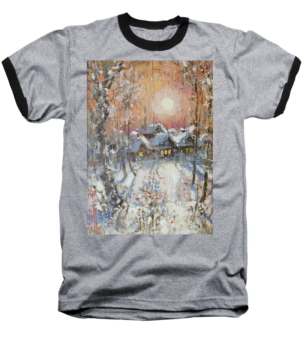 Russia Baseball T-Shirt featuring the painting Snowy Village by Ilya Kondrashov