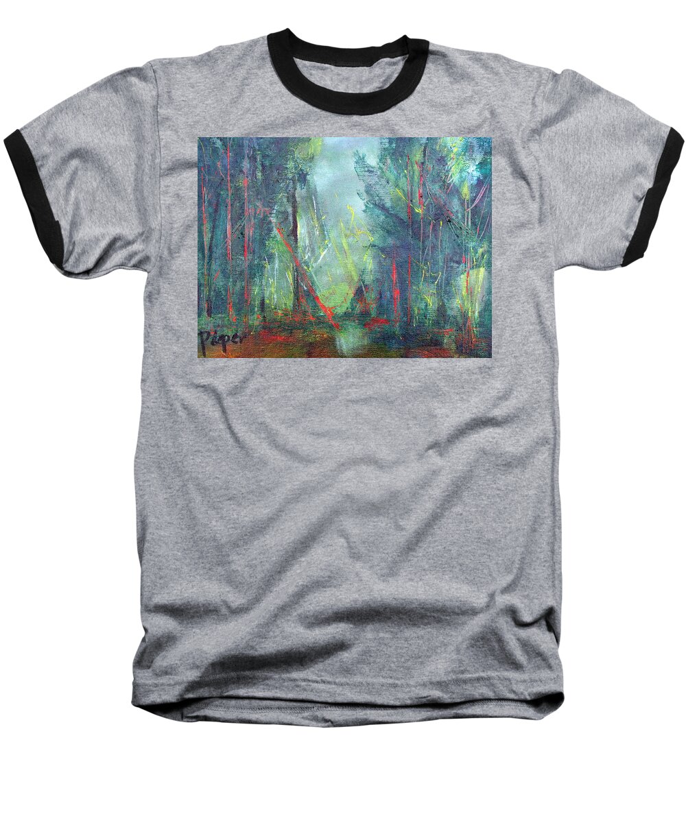 Forest With Light Baseball T-Shirt featuring the painting Softlit Forest by Betty Pieper