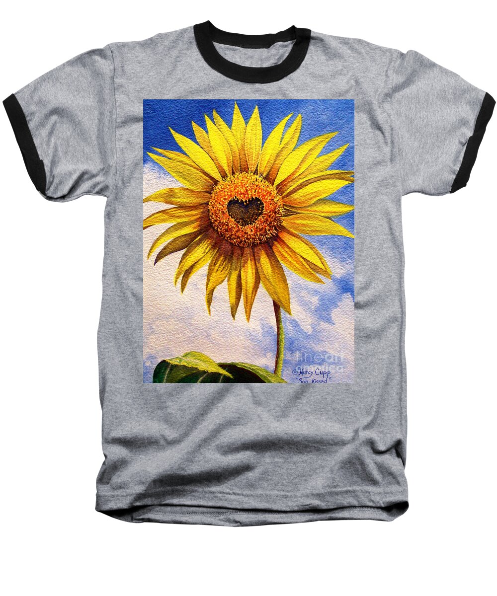 Sunflower Baseball T-Shirt featuring the painting Son Kissed by Nancy Cupp