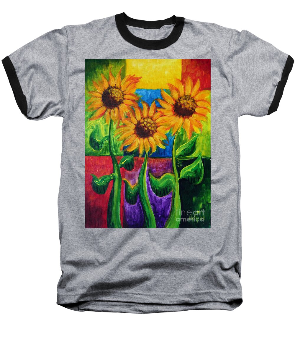 Giant Flowers Baseball T-Shirt featuring the painting Sonflowers II by Holly Carmichael