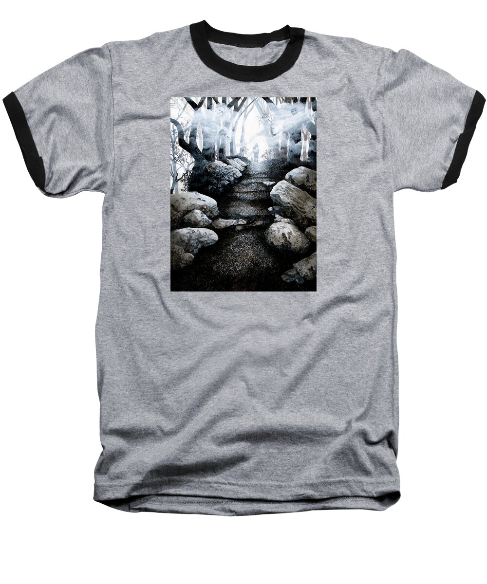 Monochrome Landscape Baseball T-Shirt featuring the painting Soul Journey by Mary Palmer