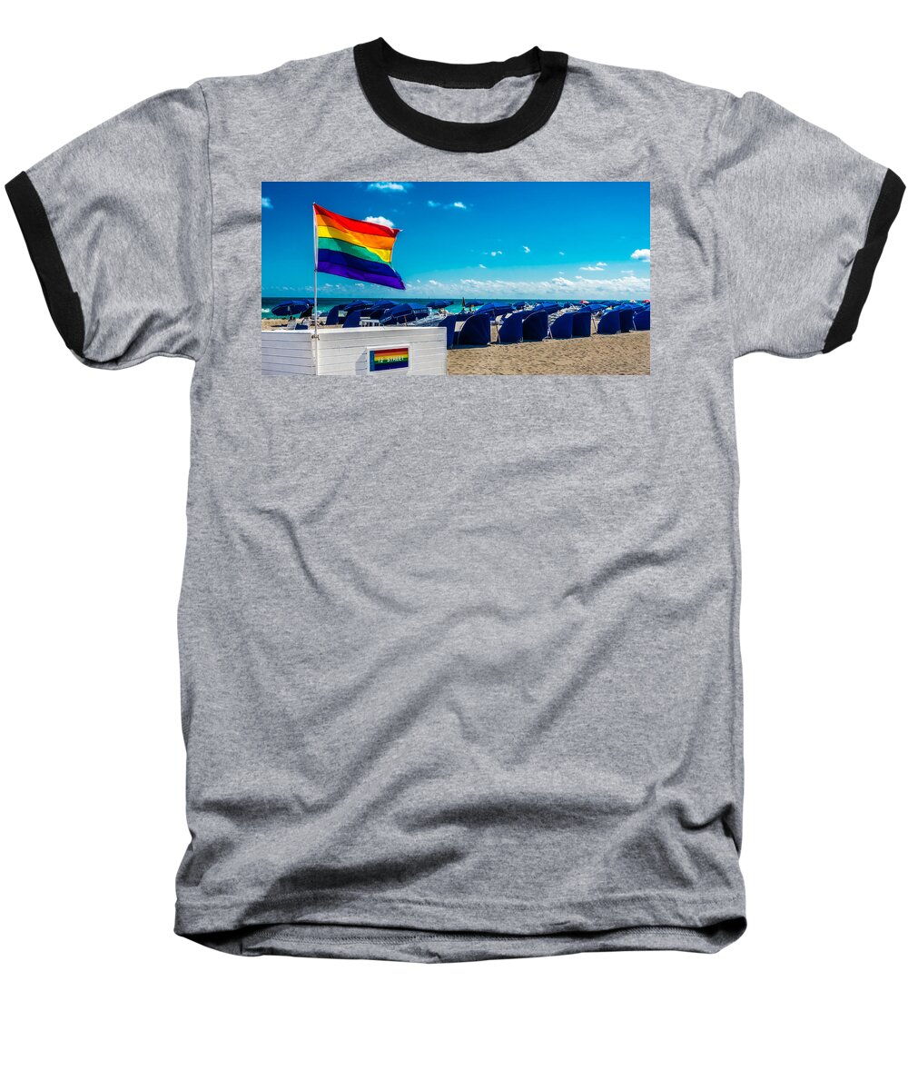 Pride Flag Baseball T-Shirt featuring the photograph South Beach Pride by Melinda Ledsome