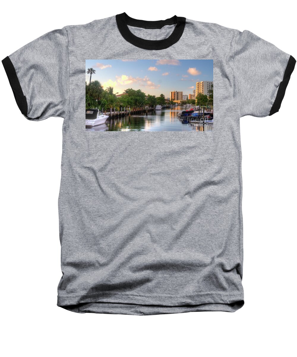 Lauderdale Baseball T-Shirt featuring the photograph South Florida canal living by Ules Barnwell
