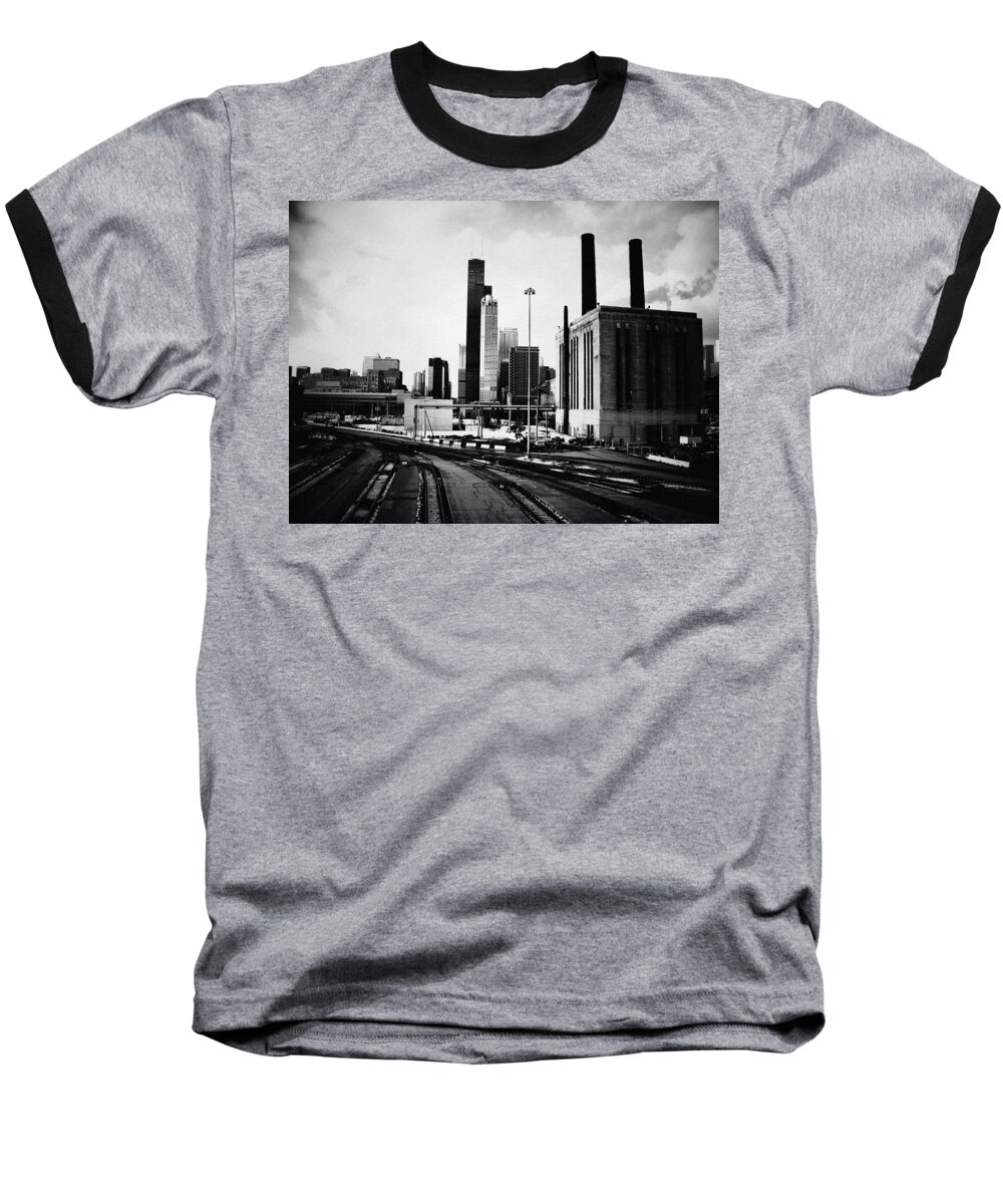 Downtown Baseball T-Shirt featuring the photograph South Loop Railroad Yard by Kyle Hanson