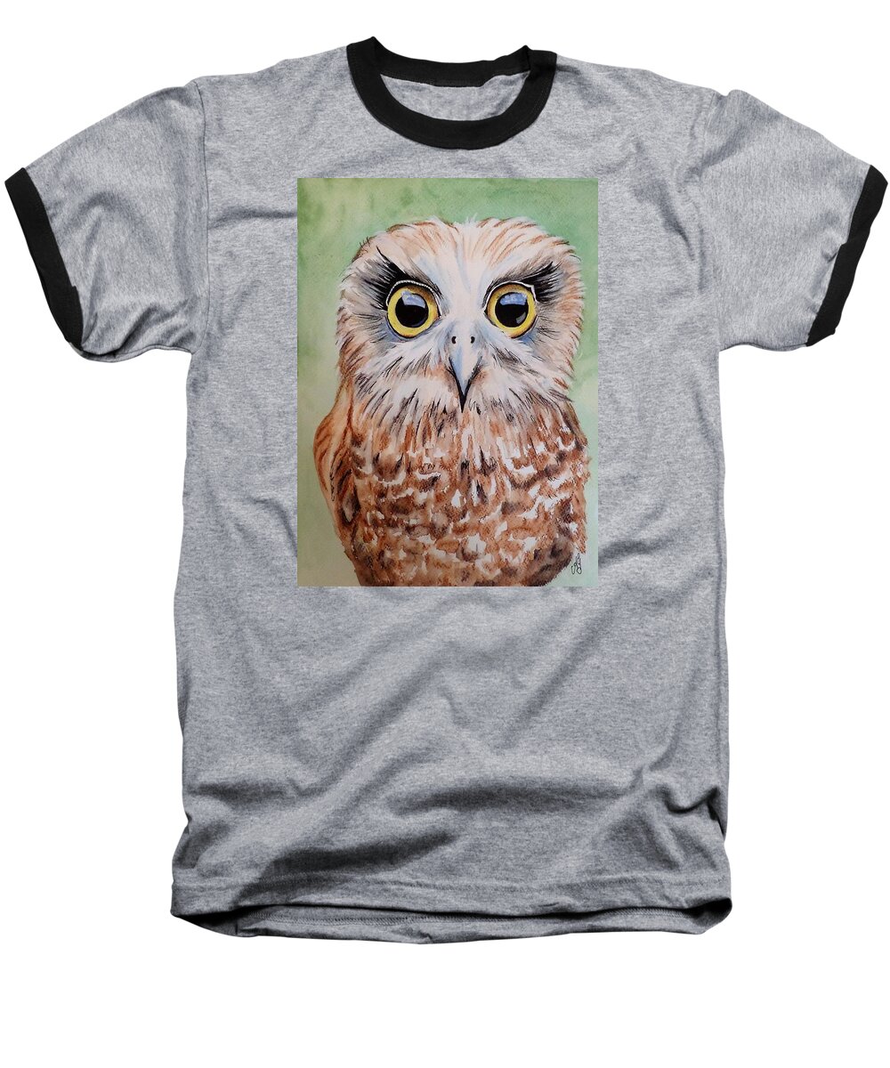 Watercolour Baseball T-Shirt featuring the painting Southern Boobook Owl by Anne Gardner