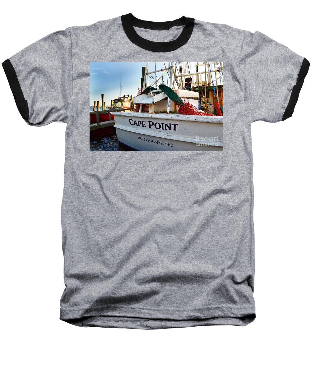 Cape Point Boat Baseball T-Shirt featuring the photograph Southport Cape Point Boat by Amy Lucid