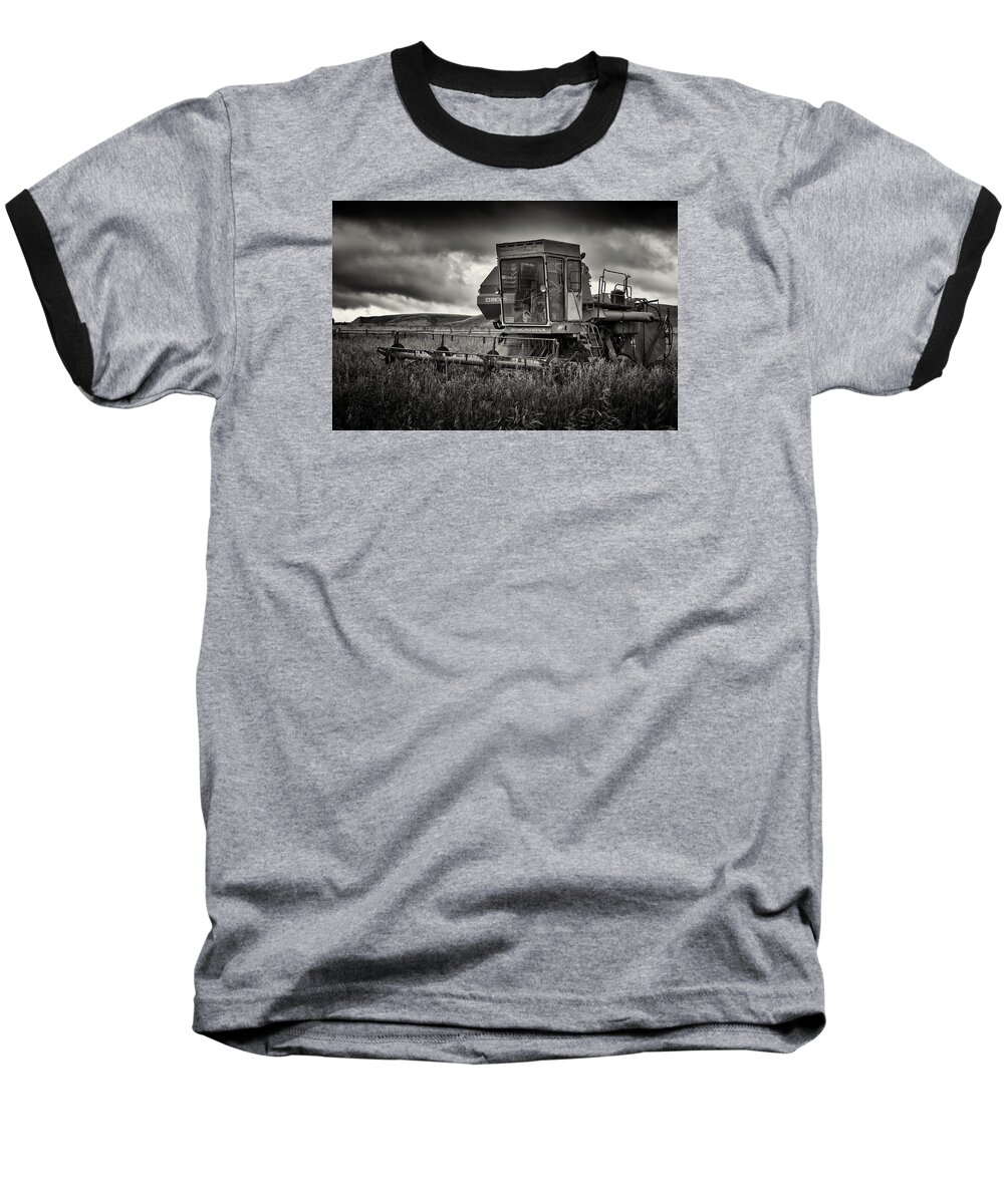John D Williams Baseball T-Shirt featuring the photograph Soviet USSR Combine Harvester Abstract Cogs in Monochrome by John Williams