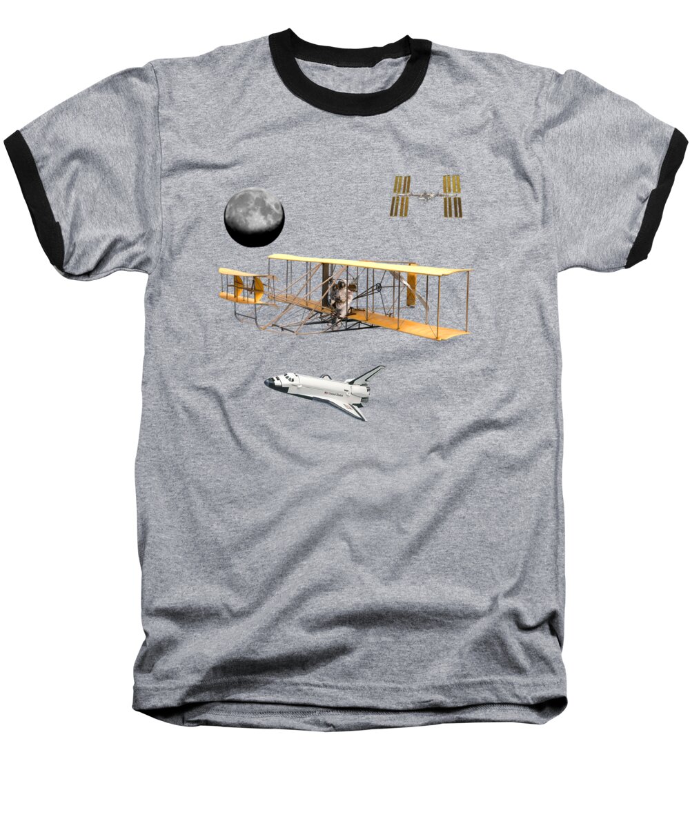 Wright Brothers Baseball T-Shirt featuring the digital art Space Voyagers by Glenn Holbrook