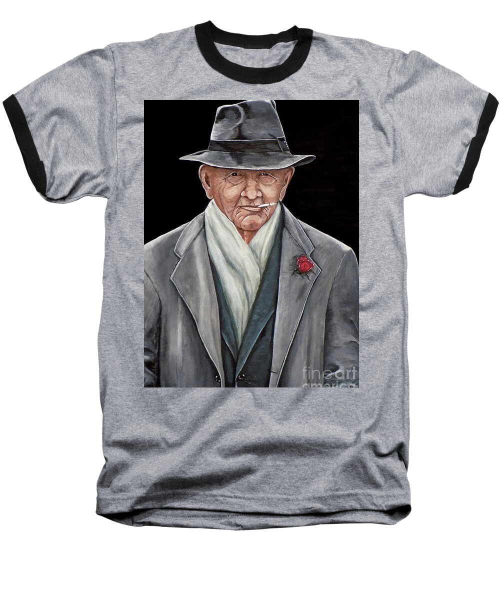 Spiffy Baseball T-Shirt featuring the painting Spiffy Old Man by Judy Kirouac