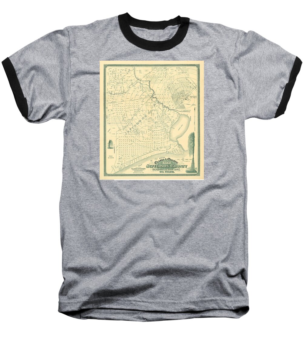 Map Baseball T-Shirt featuring the digital art Spindletop, Jefferson Co., Beaumont and Sour Lake Oil Fields 1901 by Texas Map Store