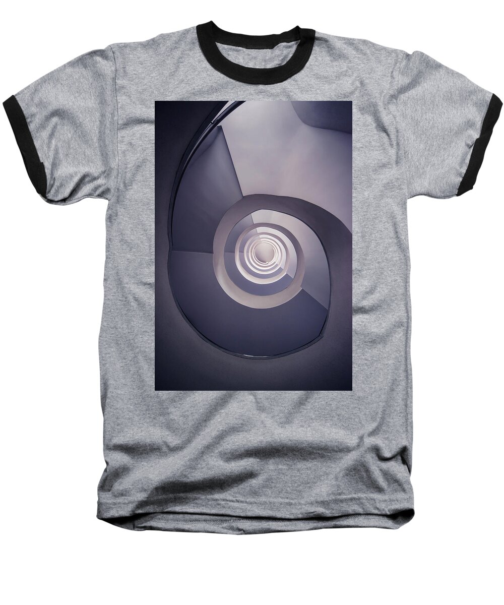 Spiral Staircase Baseball T-Shirt featuring the photograph Spiral staircase in plum tones by Jaroslaw Blaminsky