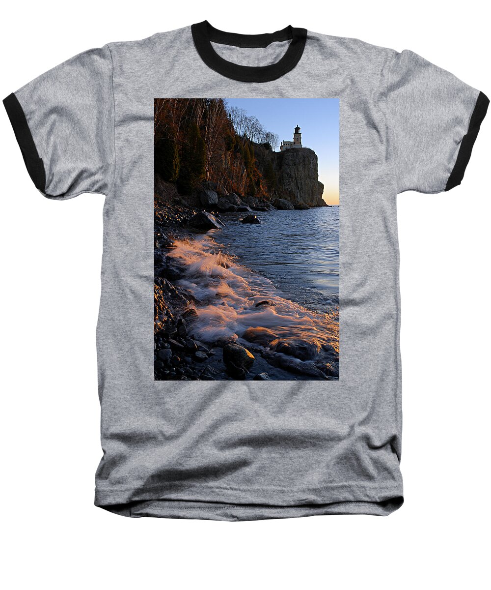Split Rock Lighthouse Baseball T-Shirt featuring the photograph Split Rock Lighthouse at Dawn by Larry Ricker